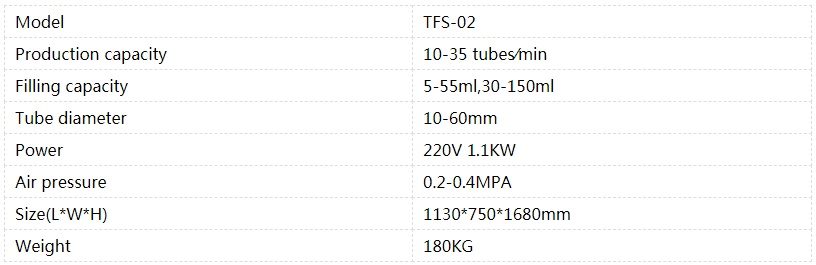 semi automatic tube filling and sealing machine technical parameters